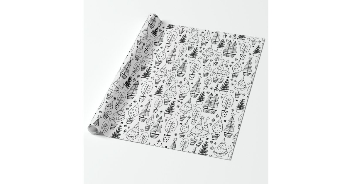 Modern Minimalist Black & White Christmas Tree Wrapping Paper