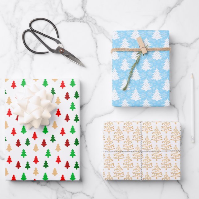 Modern Christmas Tree Pattern Wrapping Paper Sheets (Front)