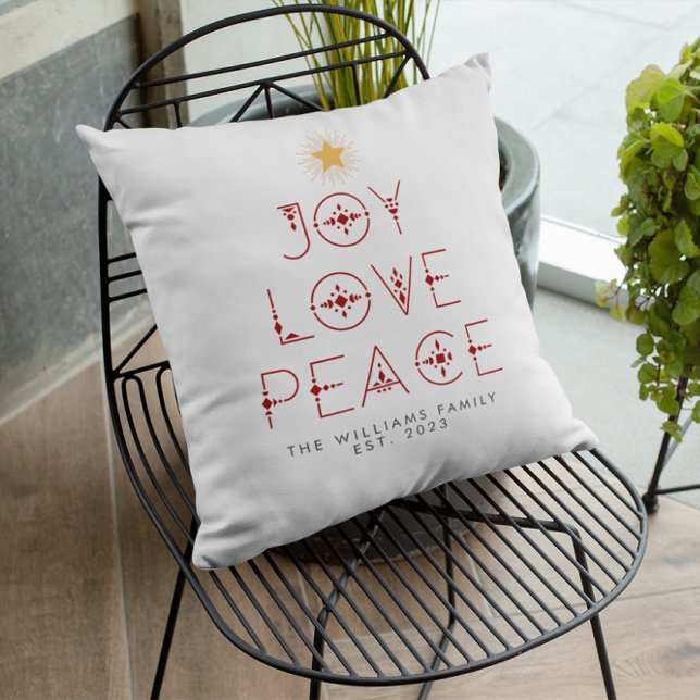 Modern Christmas Tree Peace Love Joy Personalized Throw Pillow (Creator Uploaded)