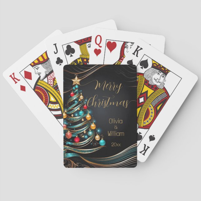 modern christmas tree personalised  poker cards (Back)