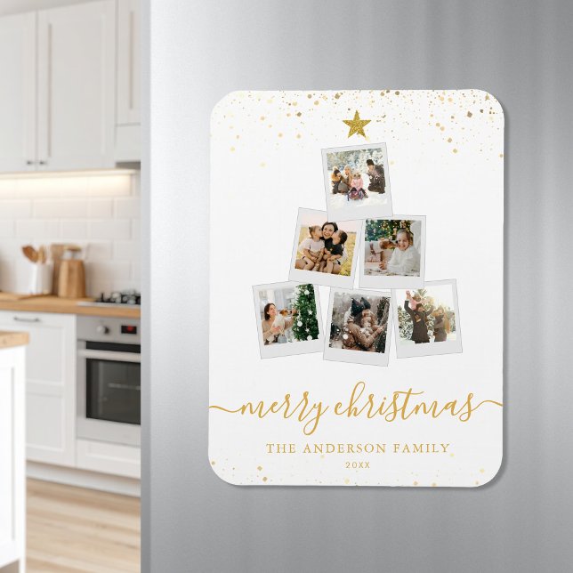 Modern Christmas Tree Photo Collage Magnet (Creator Uploaded)