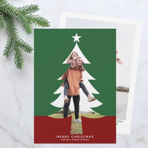 Modern Christmas Tree Photo Cutout Holiday Card