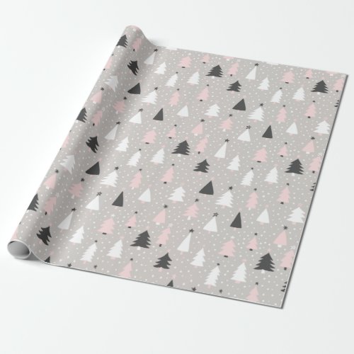 Modern Christmas Tree Pink Black Gray Holiday Wrapping Paper