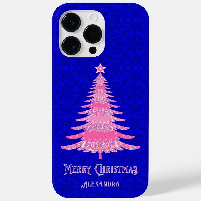 Modern Christmas Tree Pink Personalized Sparkle Case-Mate iPhone Case (Back)