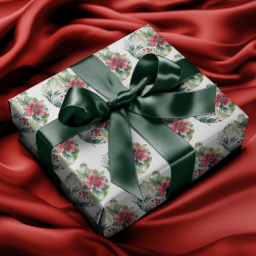 Modern Christmas Tree Poinsettia Bobble Wrapping Paper