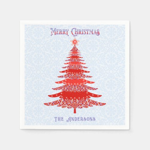 Modern Christmas Tree Red Blue Personalized Napkins