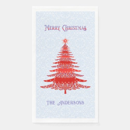 Modern Christmas Tree Red Blue Personalized Paper Guest Towels