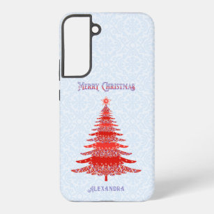 Modern Christmas Tree Red Blue Personalized Samsung Galaxy S22+ Case