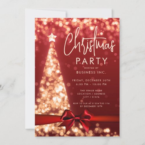 Modern Christmas Tree Red Gold Corporate Party Invitation