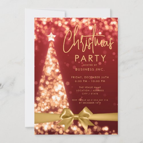 Modern Christmas Tree Red Gold Corporate Party Invitation