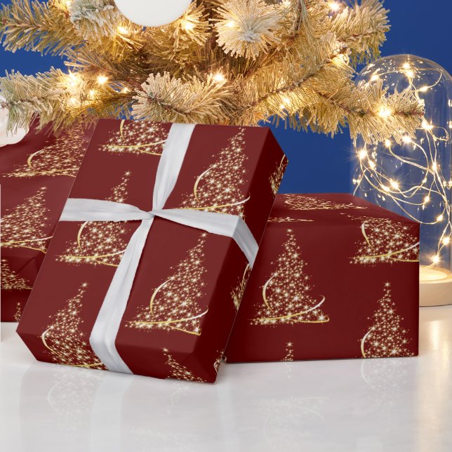 Modern Christmas Tree Red Gold Sparkle Wrapping Paper (Holidays)