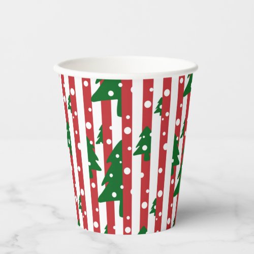 Modern Christmas Tree Red Green Striped pattern   Paper Cups