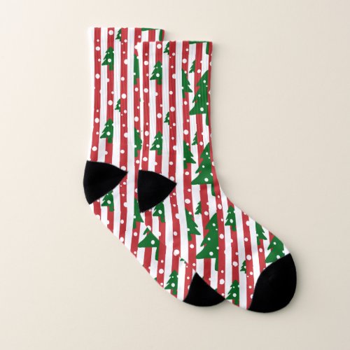 Modern Christmas Tree Red Green Striped pattern Socks