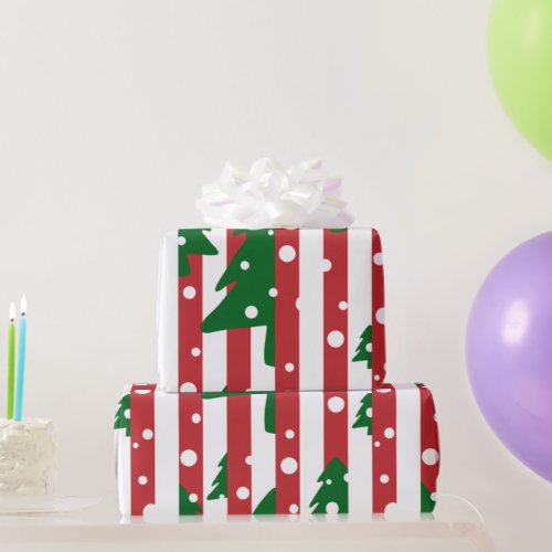 Modern Christmas Tree Red Green Striped pattern Wrapping Paper