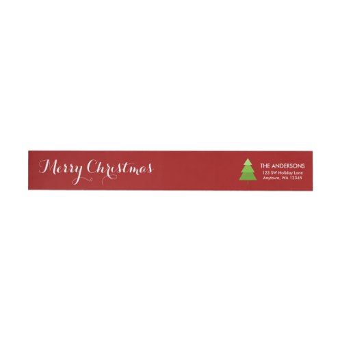 Modern Christmas Tree Red Personalized Wrap Around Label