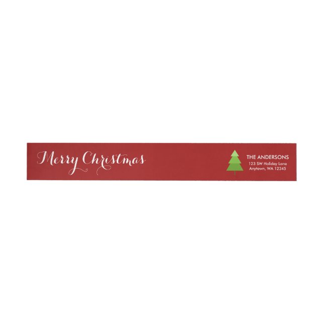 Modern Christmas Tree Red Personalized Wrap Around Label (Individual)