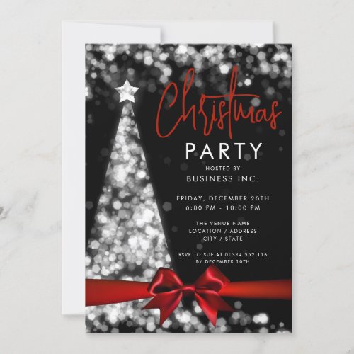 Modern Christmas Tree Red Silver Corporate Party Invitation