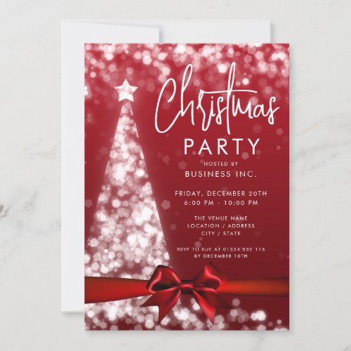 Modern Christmas Tree Red Silver Corporate Party Invitation