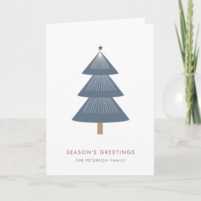 Modern Christmas Tree Red Star Simple  Holiday Car Card (Front)
