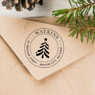 Modern Christmas Tree Return Address Self-inking Stamp