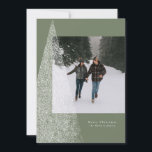 Modern Christmas tree sage green one photo Holiday Card<br><div class="desc">With a modern tree of white flurries and a soft green background, this one-photo card is the perfect way to send holiday greetings. The message is customizable so you can add your own greeting along with your name. This simple and stylish holiday photo card is great as a family Christmas...</div>