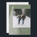 Modern Christmas tree sage green one photo Holiday Card<br><div class="desc">With a modern tree of white flurries and a soft green background, this one-photo card is the perfect way to send holiday greetings. The message is customizable so you can add your own greeting along with your name. This simple and stylish holiday photo card is great as a family Christmas...</div>