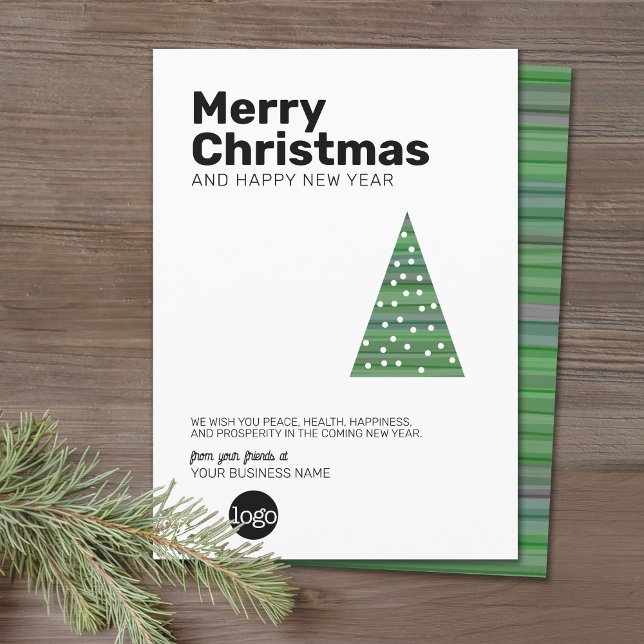 Modern Christmas Tree - sans serif Business Holiday Card (Office Holiday Card - Modern Tech Design with Simple Tree and your logo)