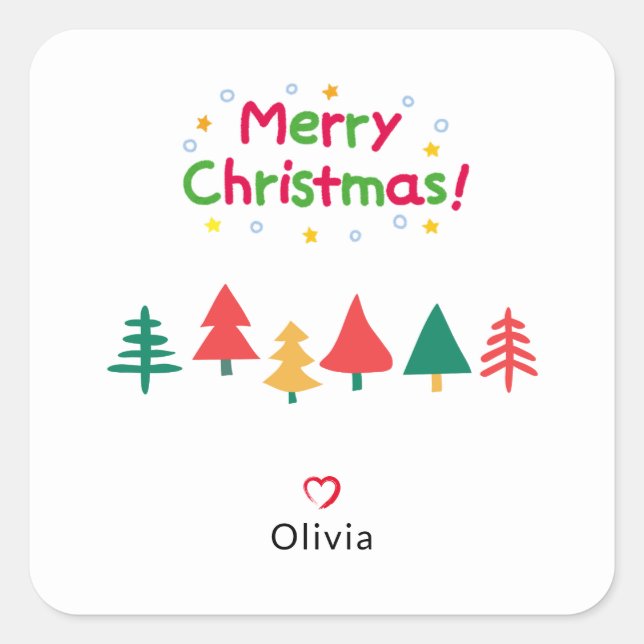 Modern  Christmas Tree Simple  Square Sticker (Front)