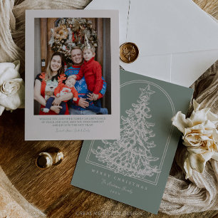 Modern Christmas Tree Sketch Arch With Photo Holiday Card