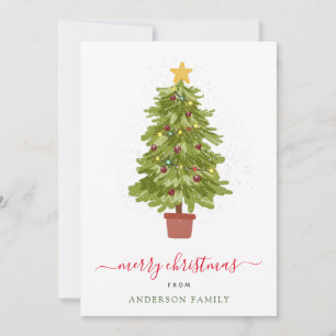 Modern Christmas Tree Snowy Family Photo Holiday Card