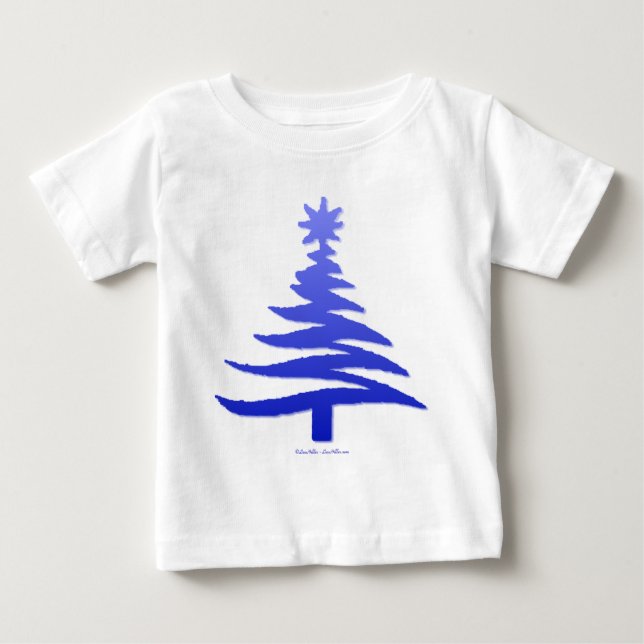 Modern Christmas Tree Stencil Print Blue Baby T-Shirt (Front)
