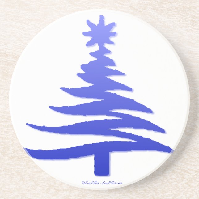 Modern Christmas Tree Stencil Print Blue Drink Coaster (Front)