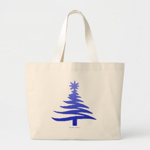 Modern Christmas Tree Stencil Print Blue Large Tote Bag