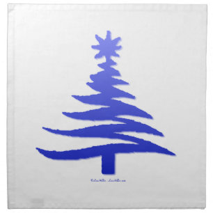 Modern Christmas Tree Stencil Print Blue Napkin