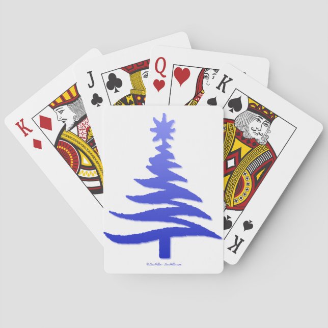 Modern Christmas Tree Stencil Print Blue Poker Cards (Back)