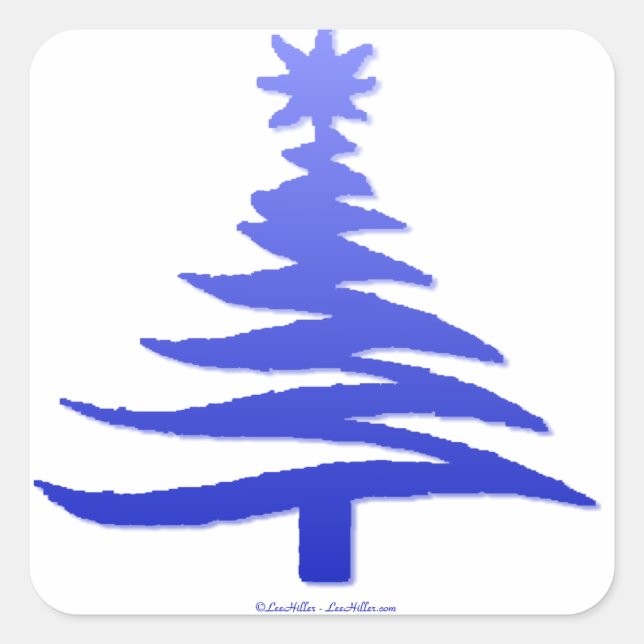 Modern Christmas Tree Stencil Print Blue Square Sticker (Front)