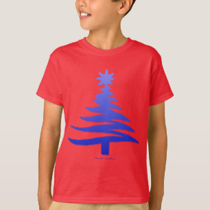 Modern Christmas Tree Stencil Print Blue T-Shirt