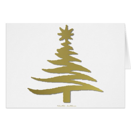 Modern Christmas Tree Stencil Print Gold Cards (Front Horizontal)