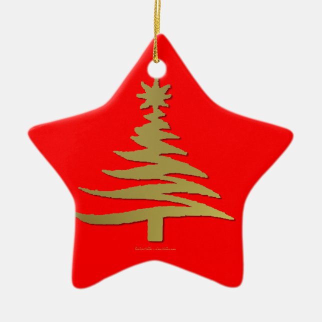 Modern Christmas Tree Stencil Print Gold Ceramic Ornament (Front)