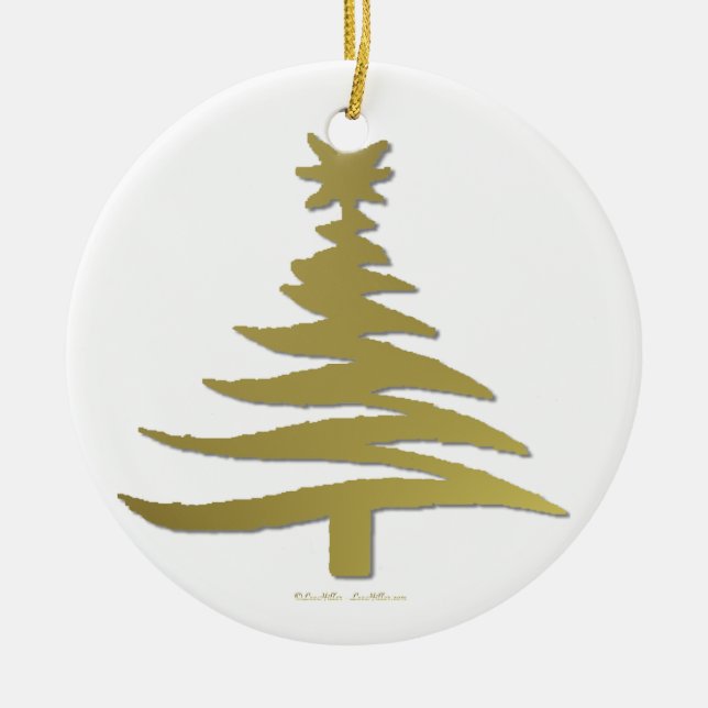 Modern Christmas Tree Stencil Print Gold Ceramic Ornament (Front)
