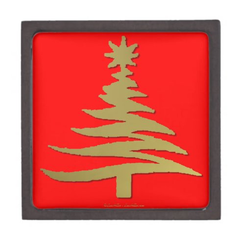 Modern Christmas Tree Stencil Print Gold Gift Box