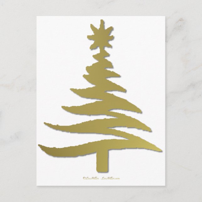 Modern Christmas Tree Stencil Print Gold Holiday Postcard (Front)
