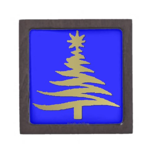 Modern Christmas Tree Stencil Print Gold Jewelry Box