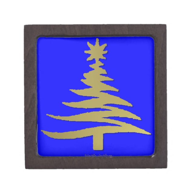 Modern Christmas Tree Stencil Print Gold Jewelry Box (Front)