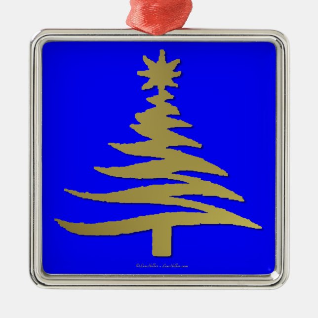 Modern Christmas Tree Stencil Print Gold Metal Ornament (Front)