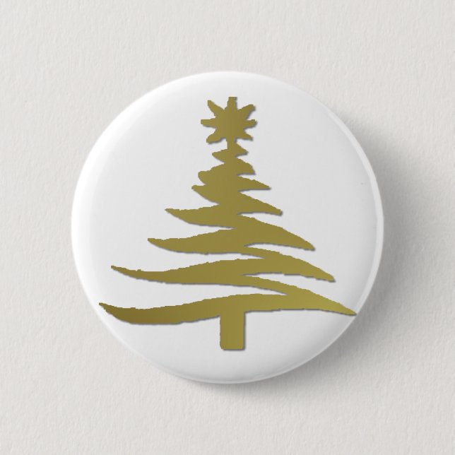 Modern Christmas Tree Stencil Print Gold Pinback Button (Front)
