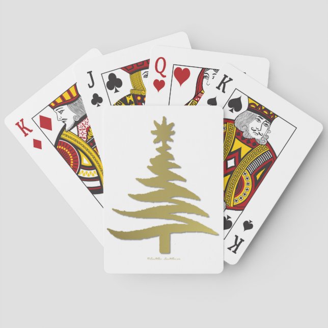 Modern Christmas Tree Stencil Print Gold Poker Cards (Back)