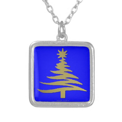 Modern Christmas Tree Stencil Print Gold Silver Plated Necklace