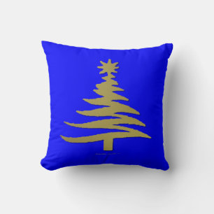 Modern Christmas Tree Stencil Print Gold Throw Pillow