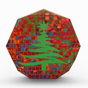 Modern Christmas Tree Stencil Print Green Acrylic Award